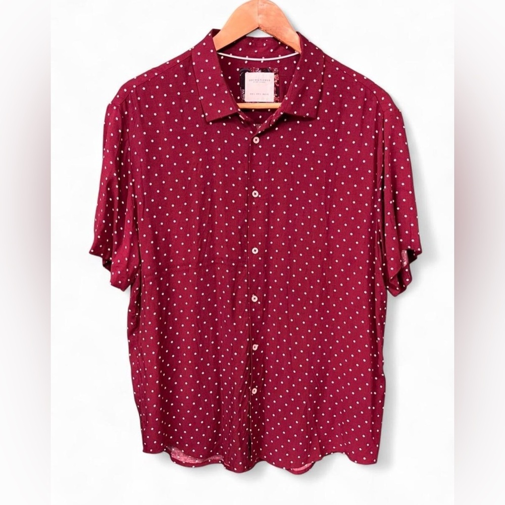 Denim & Flower Men’s Maroon Polka Dot Eclectic Short Sleeve Button Down Shirt